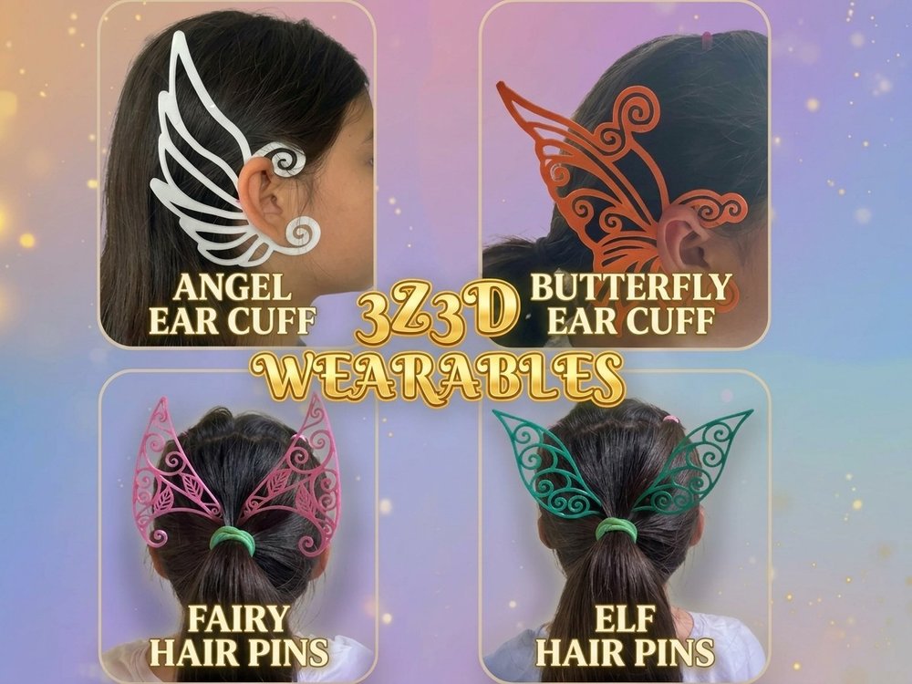 3Z3D Wearables – 3D printed ear cuffs and hair pins